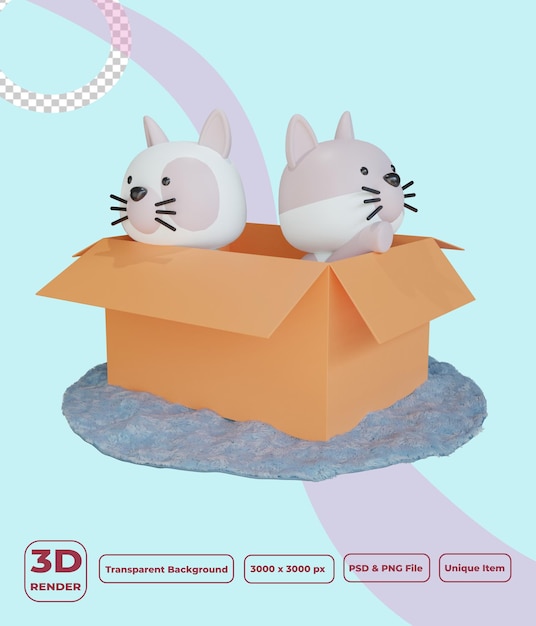 3d Cute kitten on box