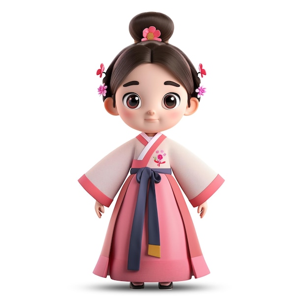 PSD 韓国国系服装を着た可愛い女の子のキャラクター 3d