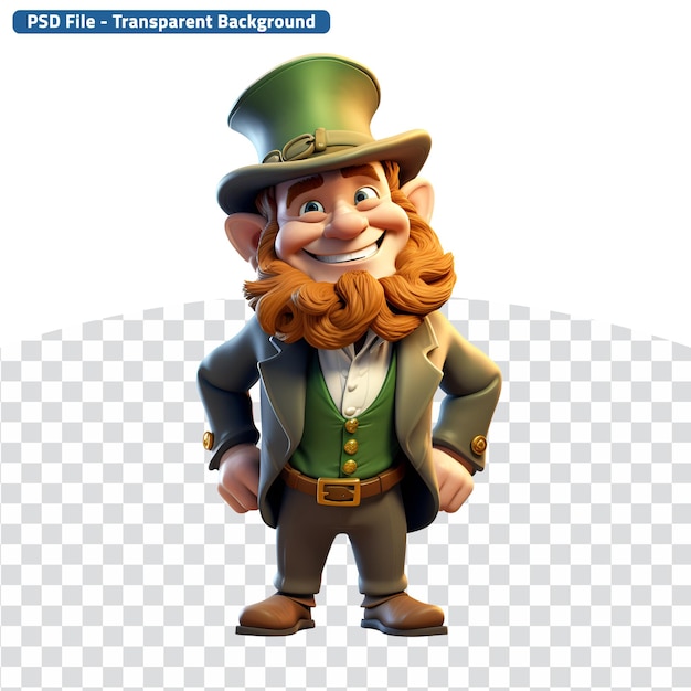 PSD 3d cute leprechaun illustration with hat character for st patricks day