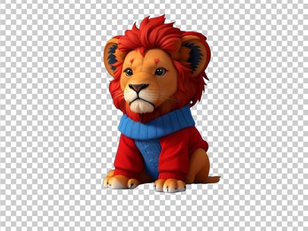 PSD 3d cute little baby lion in a blue jacket