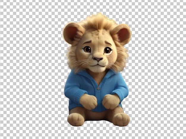 PSD 3d cute little baby lion in a blue jacket