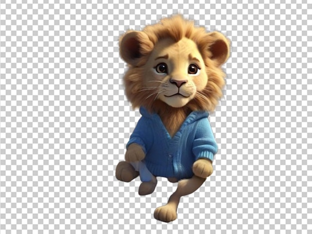 PSD 3d cute little baby lion in a blue jacket