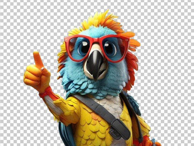 PSD 3d cute little parrot pointing the way