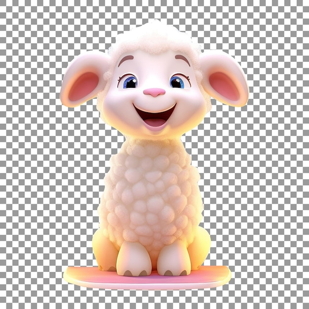 3d cute little smiling face lamb isolated on transparent background
