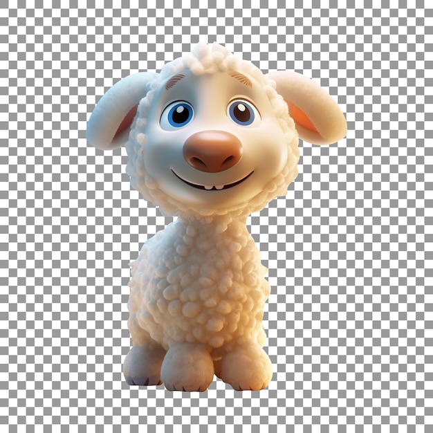 3d cute little smiling face lamb isolated on transparent background