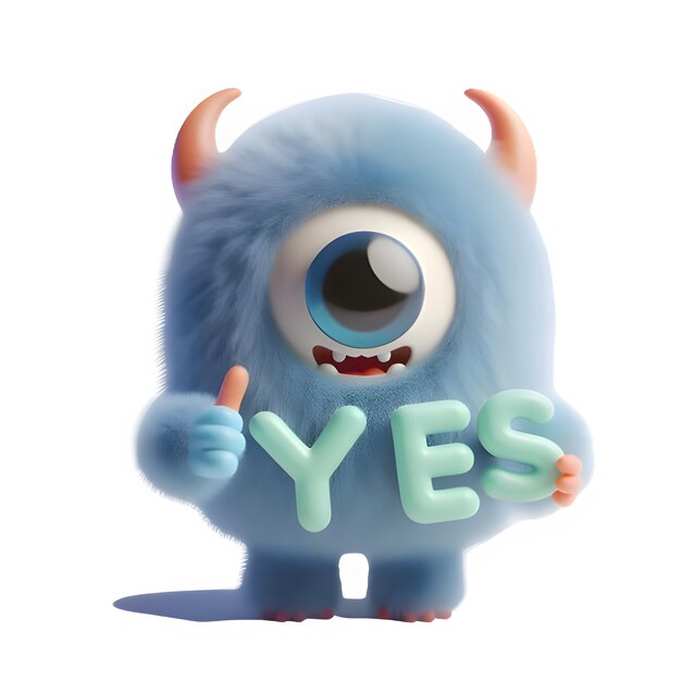 PSD 3d cute monster say yes psd