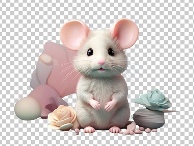 PSD パステル色の背景の3dの可愛いネズミの赤ちゃん動物