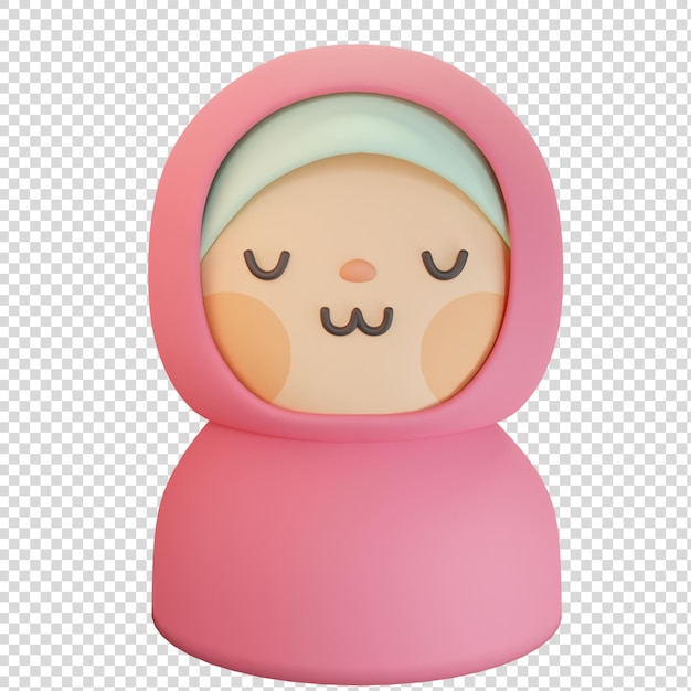 UwUフェイス絵文字とピンクのヒジャーブの3Dかわいいイスラム教徒の少女のアバター