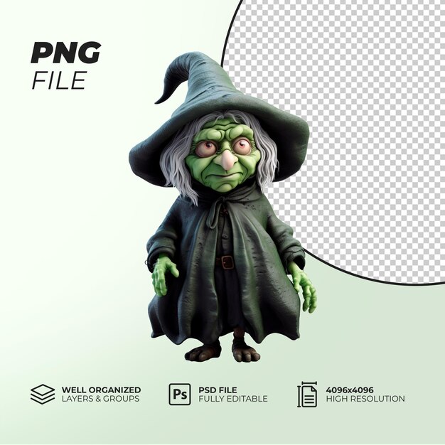 PSD 3d cute old witch with hat halloween theme