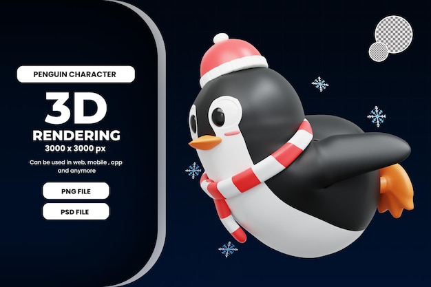 PSD 3d cute penguin плавучая поза иллюстрация премиум psd