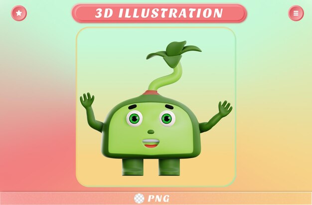 PSD 3d cute plant character happy