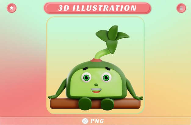 PSD 3d cute plant character relax