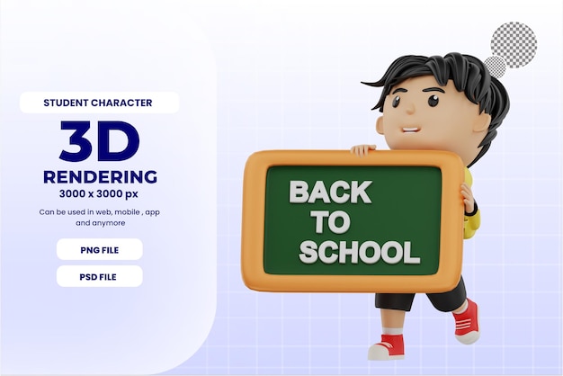 3d cute student character back to school