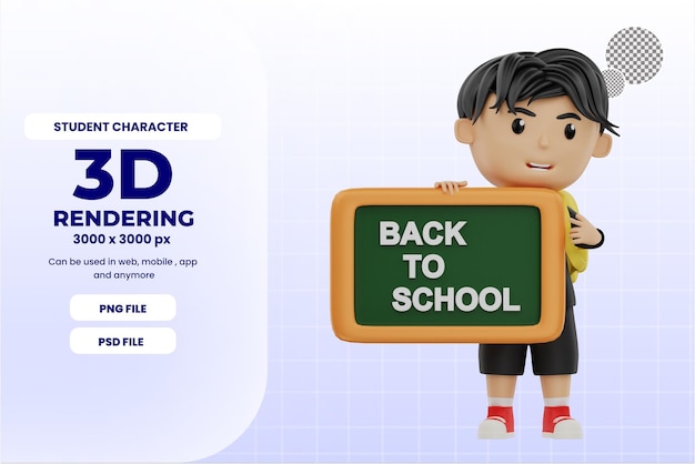 3d cute student character back to school