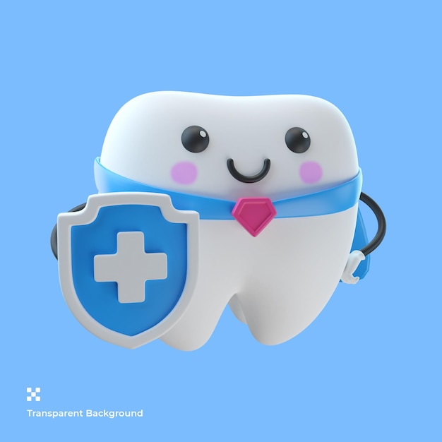 Illustrazione del personaggio dei cartoni animati del dente carino 3d