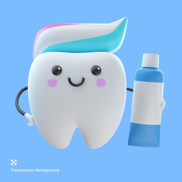 PSD illustrazione del personaggio dei cartoni animati del dente carino 3d