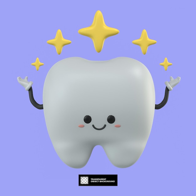 Illustrazione della mascotte del personaggio dei cartoni animati del dente carino 3d