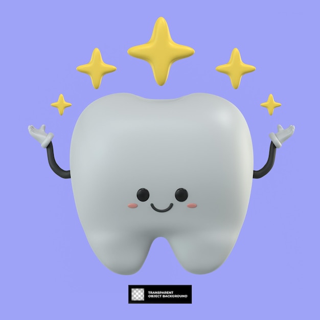 PSD 3d cute tooth cartoon character mascot illustration