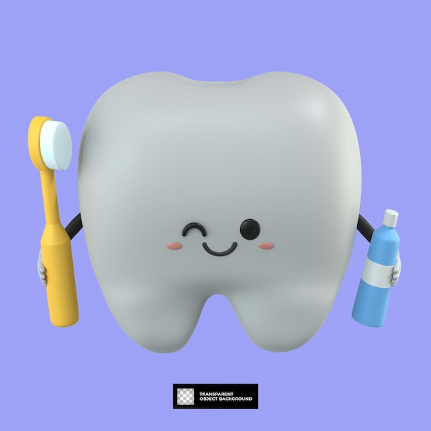 PSD illustrazione della mascotte del personaggio dei cartoni animati del dente carino 3d