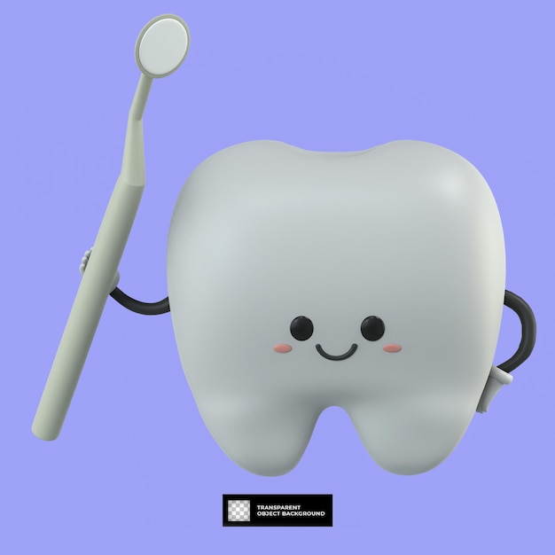 PSD illustrazione della mascotte del personaggio dei cartoni animati del dente carino 3d