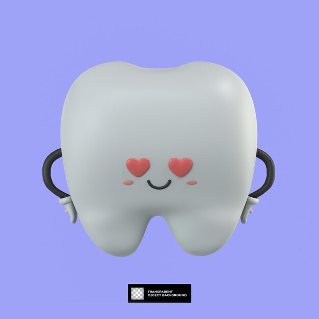 PSD illustrazione della mascotte del personaggio dei cartoni animati del dente carino 3d