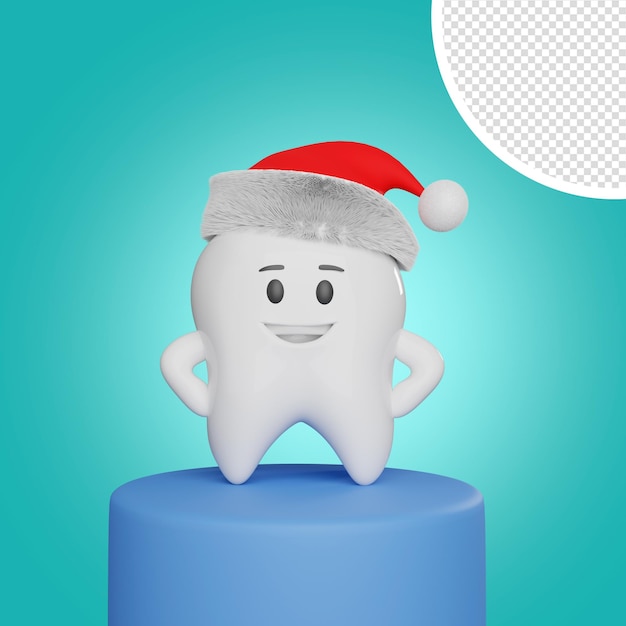 3d cute tooth cartoon character with santa hat