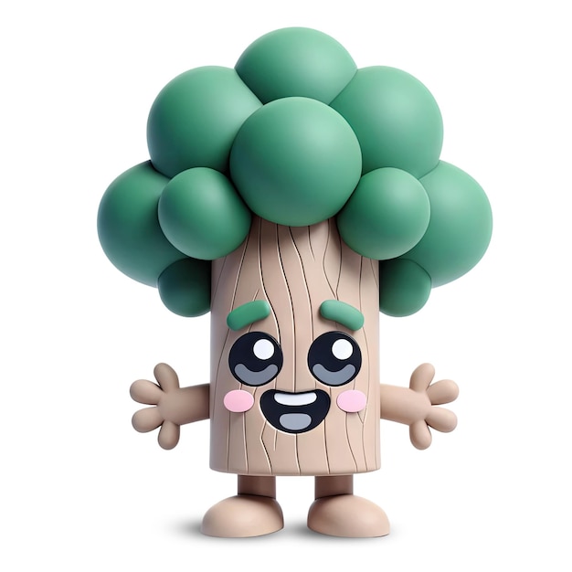 PSD a 3d cute of a tree character with a big smile