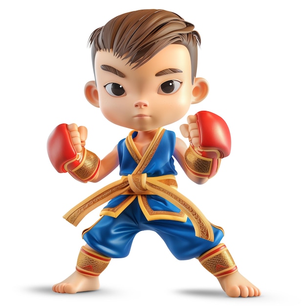 PSD 3d cute young boy character in muay thai uniform