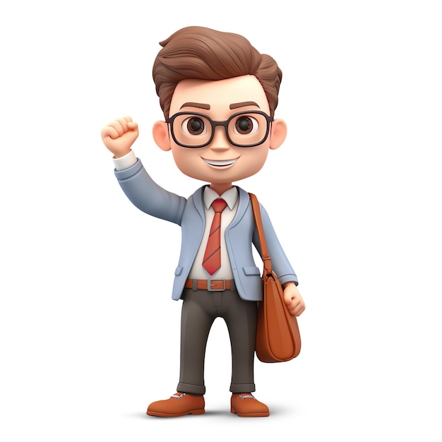 PSD 3d cute young businessman character ready to startup generative ai