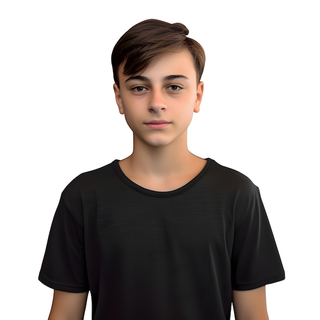 PSD 3d cyfrowy render nastolatka w czarnej koszulce wyizolowany na białym tle