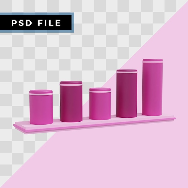 ビジネスプレゼンテーションのためのピンク色の図アイコンの3dシリンダー棒グラフの図