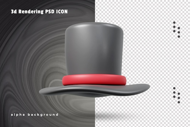 PSD 3d czarny cylinder kapelusz maga realistyczny szablon tradycyjny strój głowy czarodzieja dla magicznego skupienia