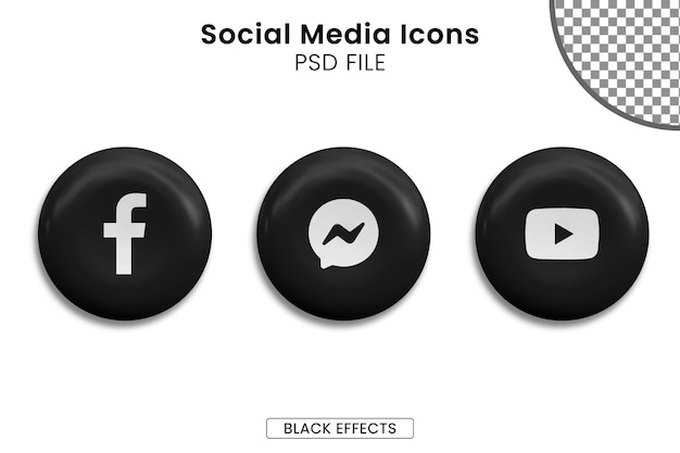 PSD 3d czarny pakiet ikon mediów społecznościowych