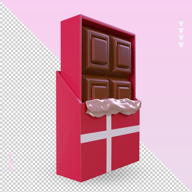 3d czekoladowa flaga Danii renderująca widok z lewej strony