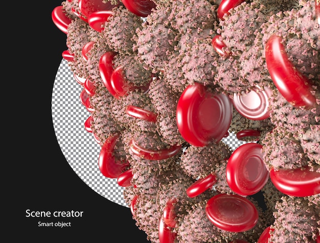 3d czerwone krwinki i wirus przepływający przez ścieżkę przycinającą żyły