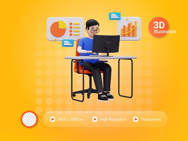 3d człowiek robi analizę online ilustracja