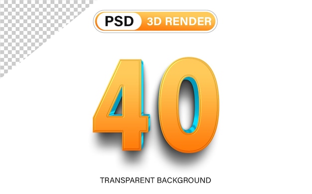 3d Czterdzieści Numer 40 pomarańczowy gradient z niebieskim izolowanym na przezroczystym tle