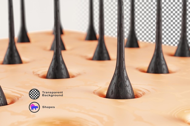 3d damaged hair dry scalp skin with follicles for micro diagnosis and treatment render background thinning brittle and hair loss concept dermatology and trichology mockup banner