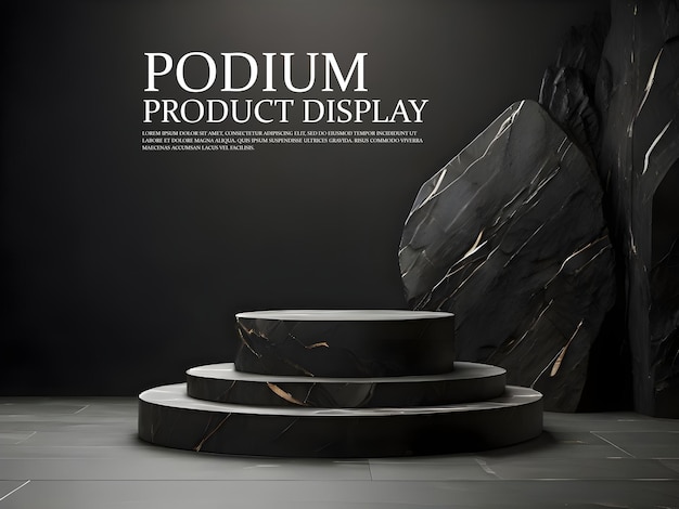 PSD 3d dark stone podium rock product display abstract stage scene studio achtergrond