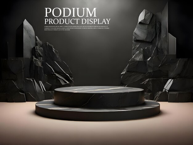 3d dark stone podium rock product display abstract stage scene studio background