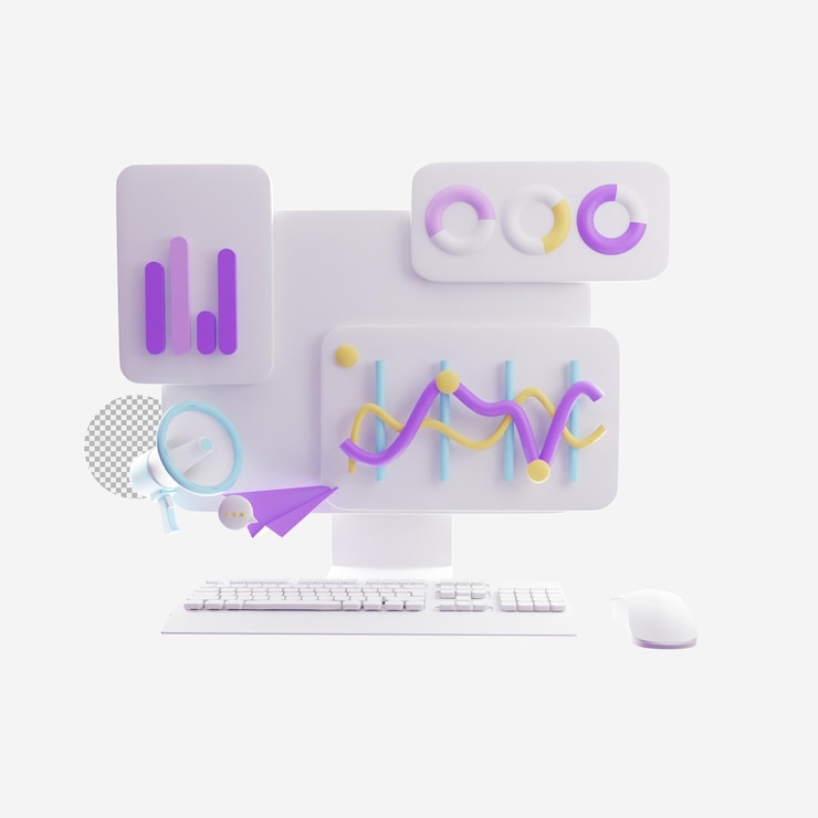 PSD 3d dashboard web data analyst or financial report and seo marketing on laptop