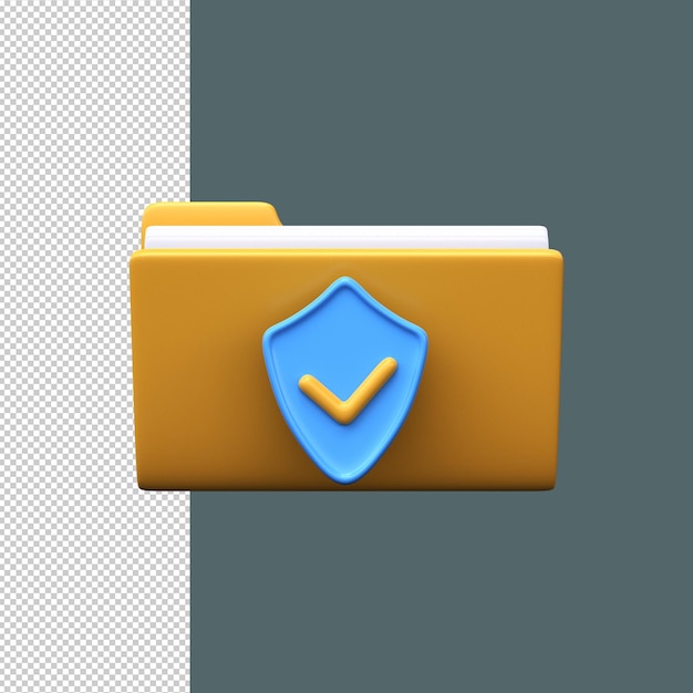 PSD 3d data protection icon file folder illustration with shield