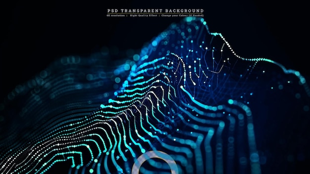 3d data technology background with flowing waves on transparent background