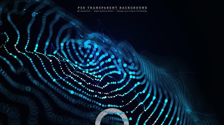 PSD 3d data technology background with flowing waves on transparent background
