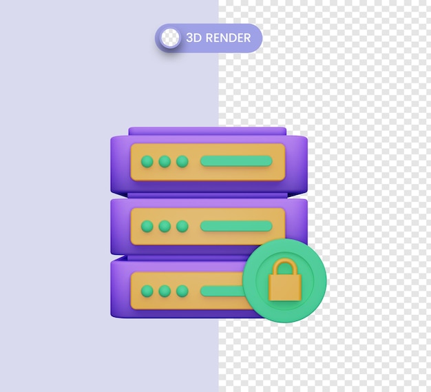 3d database server icon with padlock security for web server, domain or hosting technology