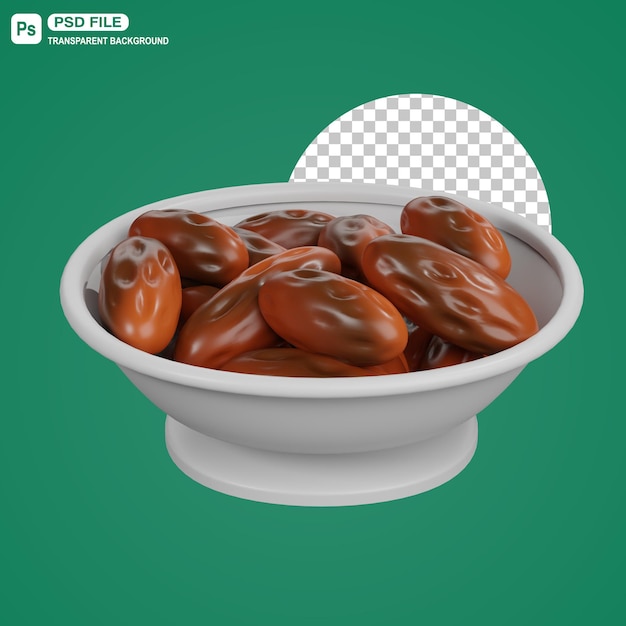 3D Dates Fruit in Bowl Illustration