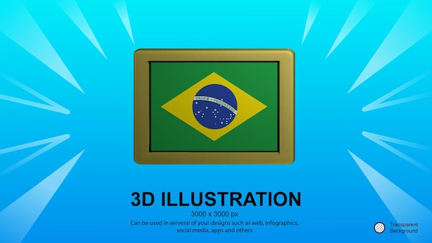 PSD 3d de vlag van brazilië met gouden frame