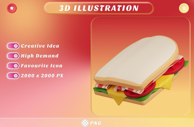 3 d のおいしいサンドイッチ アイコン