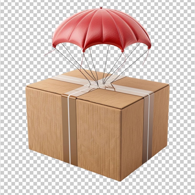 PSD 3d delivery box with parachute on white background