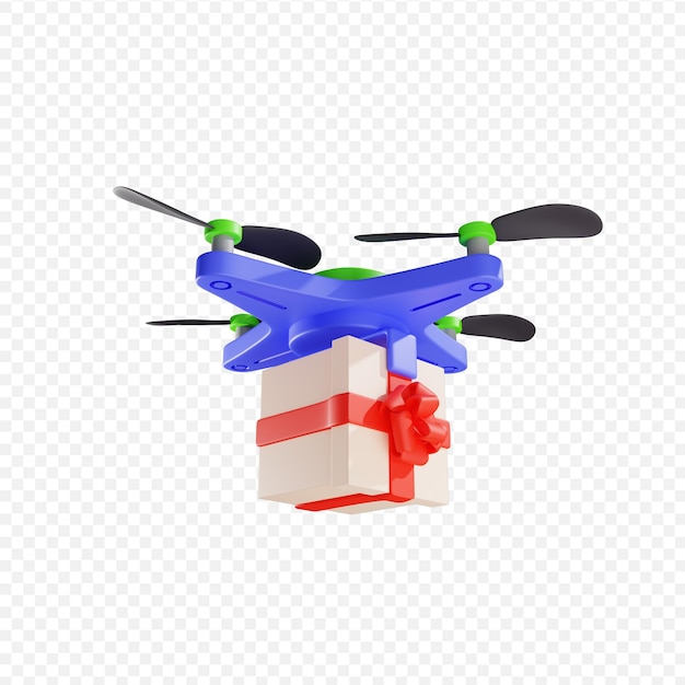PSD 3d delivery of gift by drone contactless delivery parcel delivery modern technologies